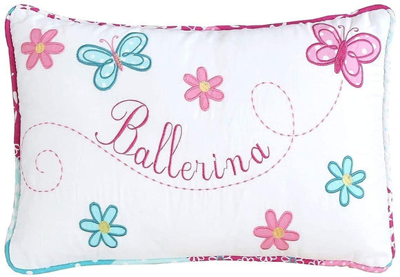 Cozy Line Ballerina Embroidered Cotton Lumbar Pillow Blue Pink White Casual Modern Contemporary Traditional Polyester