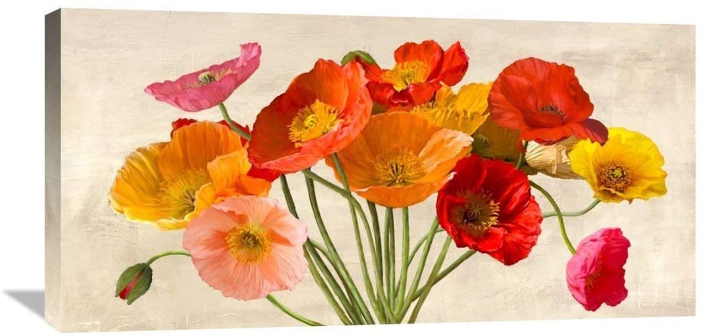 Poppies Spring Stretched Canvas Artwork Red Modern Contemporary Rectangle Wood
