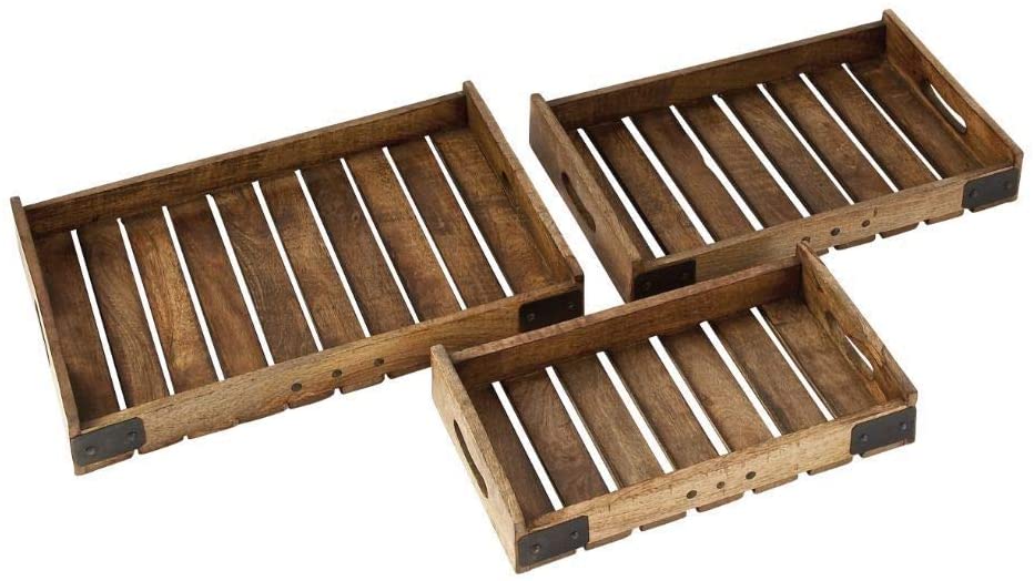 Wood Metal Tray (Set 3) Black Color Modern Contemporary