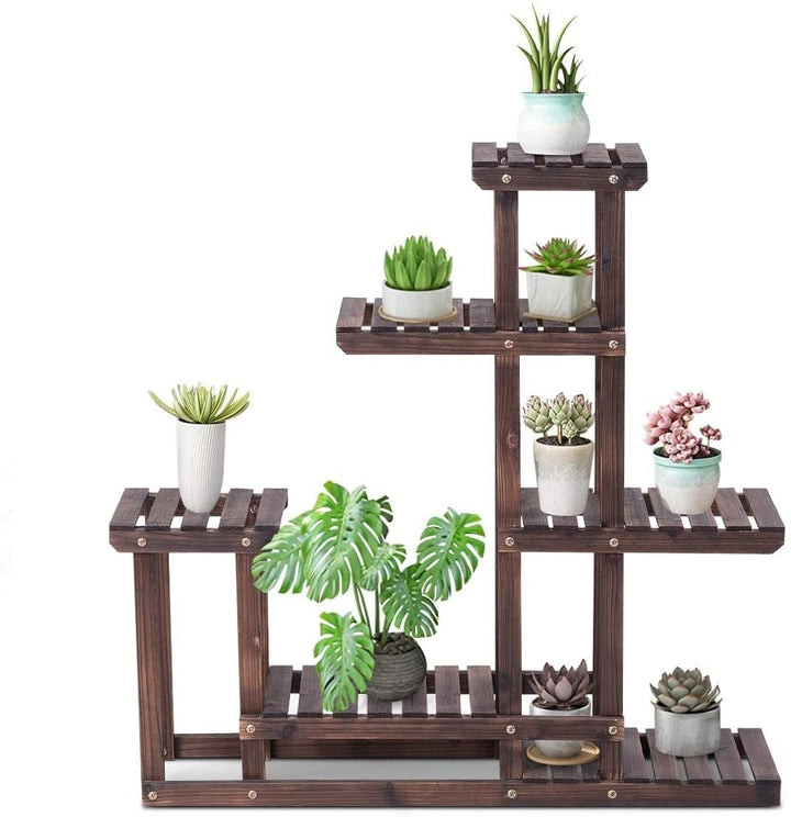 6 Layer Flower Plant Stand Racks Display Shelves Balcony Garden Tan Modern Contemporary Wood