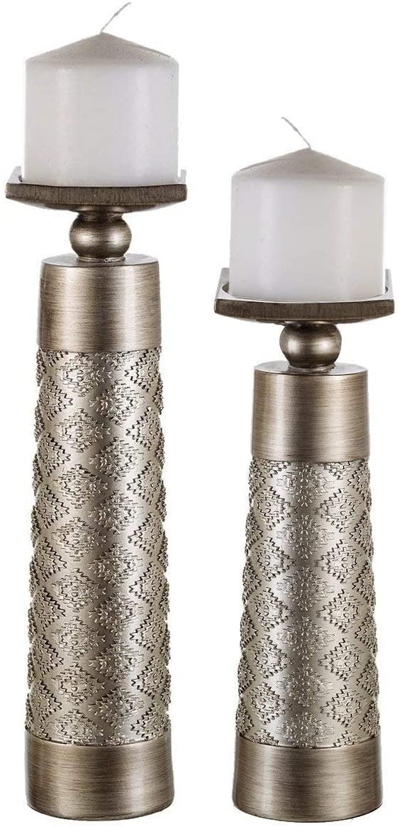 Decorative Candle Holder Set 2 (Brushed Silver) Silver