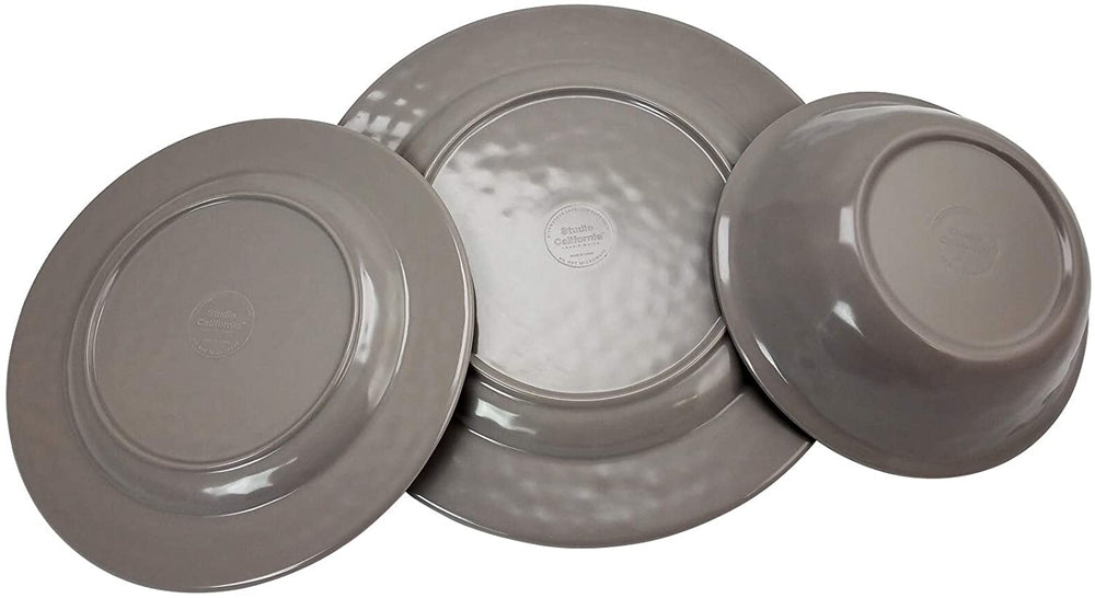 12 Piece Dinnerware Set Grey Look Decal Solid Casual Round - Diamond Home USA