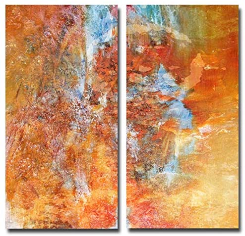 Abstract' 2 pc Canvas Wall Art Blue Orange Modern Contemporary Square Handmade Includes Hardware - Diamond Home USA