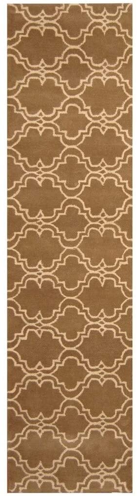 Handmade Trellis Wool Rug (India) 2'6 X 9'10 Brown Geometric Modern Contemporary Rectangle Latex Free