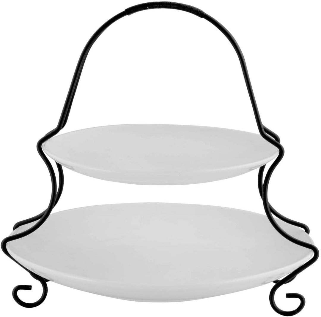 2 Tiered Serving Set Metal Rack White Solid Classic Round