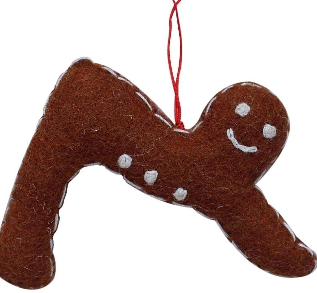 Handmade Gingerbread Felt Ornament Downward Facing Dog