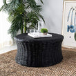 Round Wicker Ottoman Black Large Rattan Coffee Table Rounded Shape Circular Footstool Indoor Living Room Strong Sturdy Beach Coastal Themed