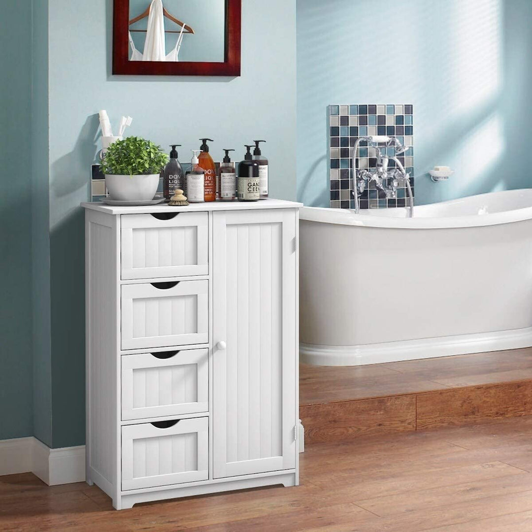 4 Drawer White Wooden Bathroom Cabinet Free Standing