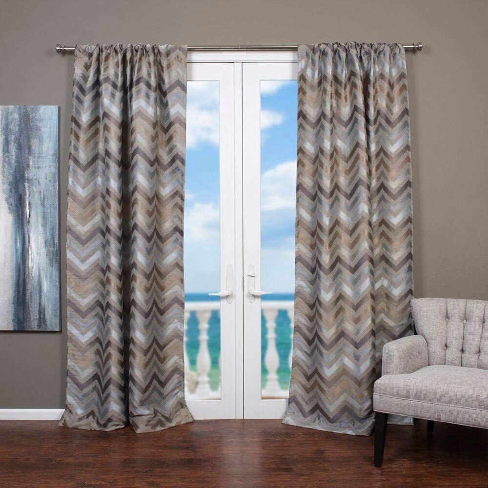 Jacquard Chevron Design Curtain Panel 54 X 96 Tan Casual Modern Contemporary Polyester