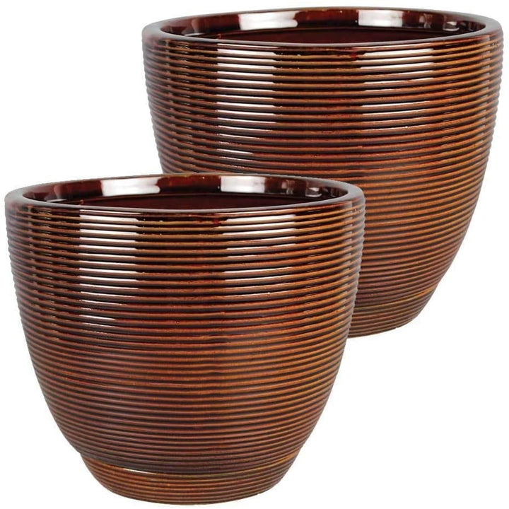 8" Planter 2 pk Brown Bohemian Eclectic Round