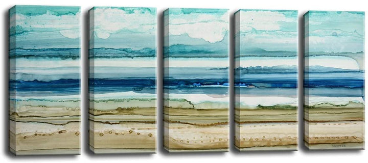 Shore' 5 Piece Wrapped Canvas Wall Art Set Blue Brown