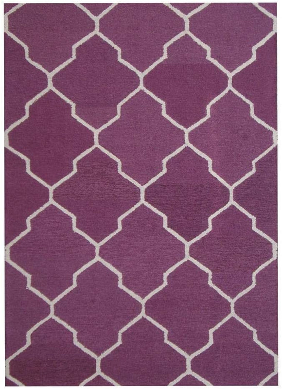 Handmade Design Wool Rug (India) 5' X 7' Ivory Purple Geometric Oriental Modern Contemporary Rectangle Natural Fiber Latex Free