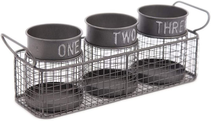 Metal Pencil Holder 3 Compartment Desktop Organizer Grey Industrial - Diamond Home USA