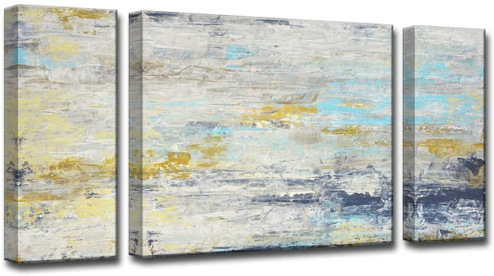 Surf Sound I/ii/iii' by Norman Wyatt Jr 3 Piece Wrapped Canvas Wall Art Set Blue White Yellow Modern Contemporary Nautical Coastal Rectangle Wood - Diamond Home USA