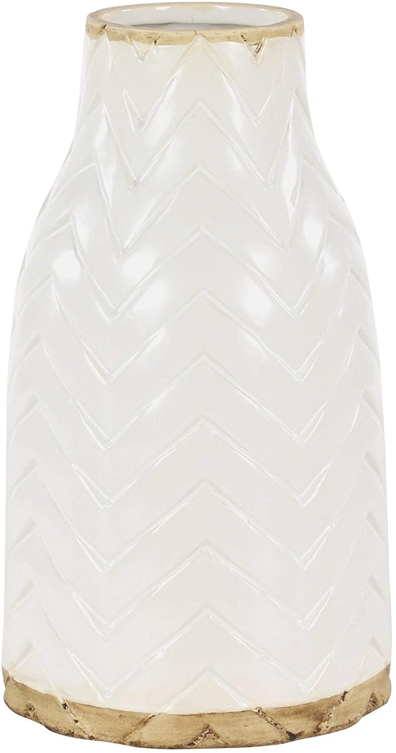 Round Chevron Ceramic Vase White Mid Century Modern Porcelain