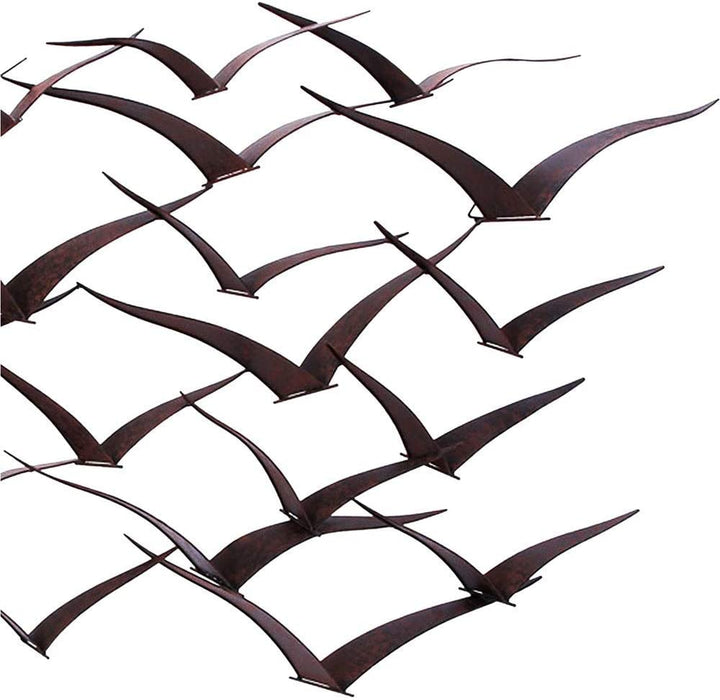 Handcrafted Flock Metal Flying Birds Wall Art Black Farmhouse Nautical Coastal Handmade - Diamond Home USA