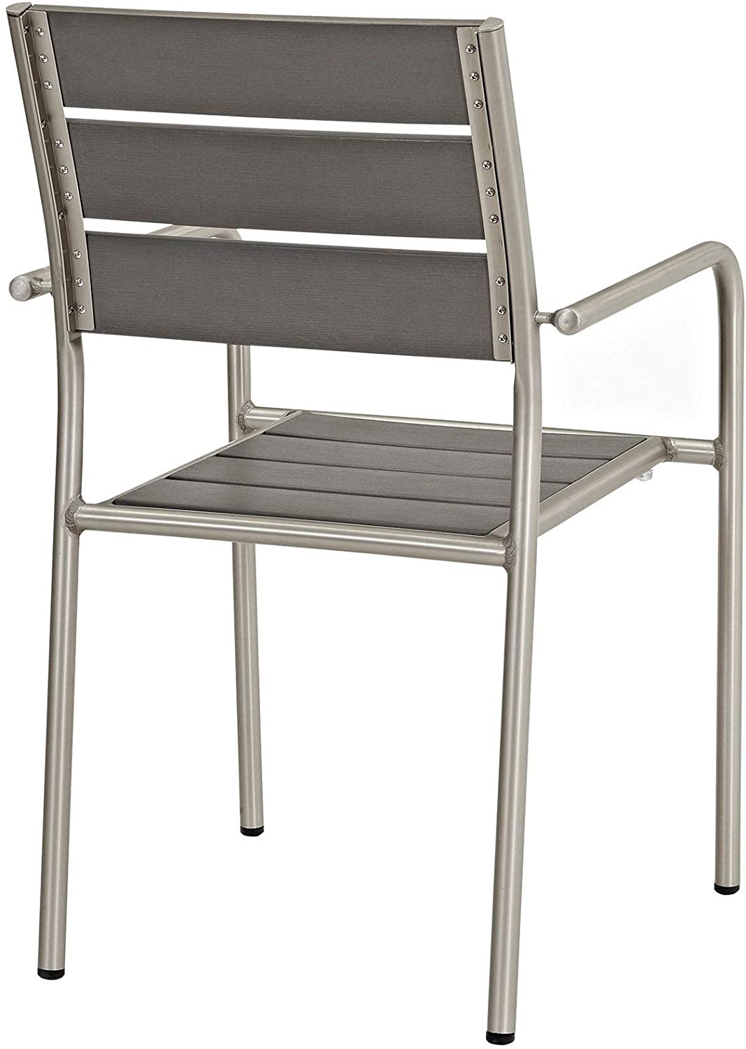 UKN Beach Grey/Plastic/Wood Outdoor Patio Dining Chair Silver Mid Century Modern Contemporary Plastic