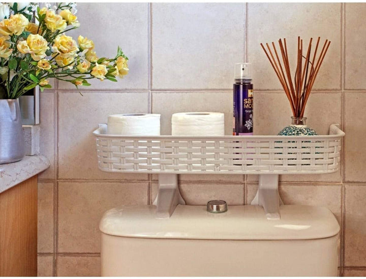 White Rattan Plastic Above Toilet Bathroom Space Saver