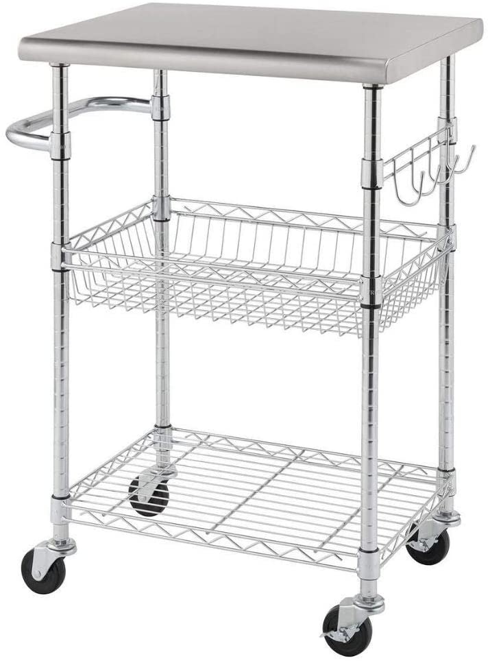 24" Stainless Steel Kitchen Cart Silver Modern Contemporary Casters - Diamond Home USA