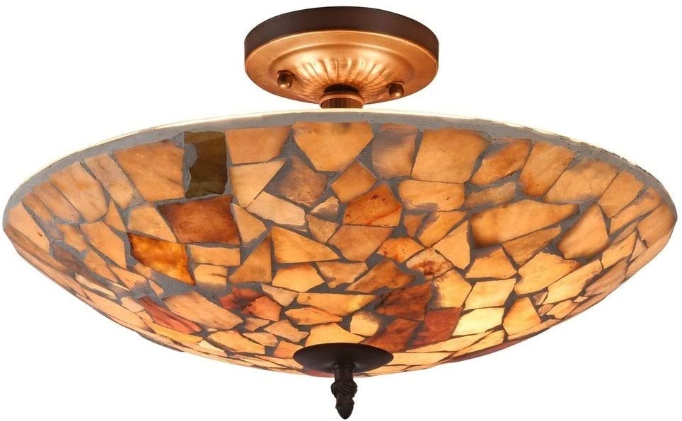 2 Light Dark Bronze/Stained Glass Semi Flush Mount Brown