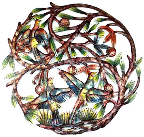 Hand Painted 'Tree Life' 24 inch Recycled Metal Wall Art