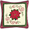 MISC Red Poinsettia Quilted Decorative Accent Throw Pillow Floral Traditional Cotton Polyester Single Embroidered