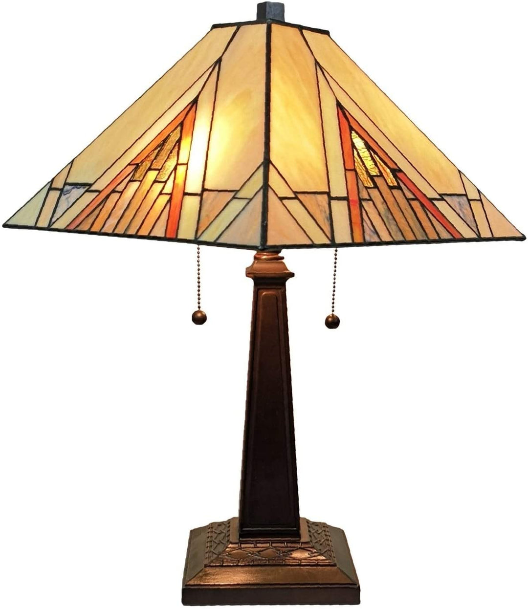 Tiffany Table Lamp Mission 23" Tall Stained Glass Tan