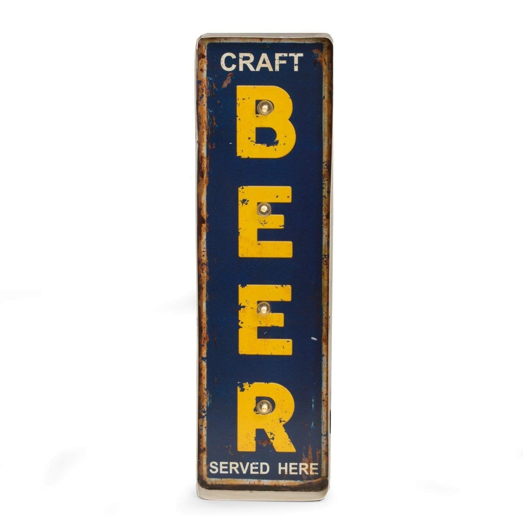 18" X 5 25" Blue Yellow Rustic Beer Themed Light Up Bar Sign White Drinking LED Wall Decor Vintage Marquee Decoration Lighted Home Accent Garage House