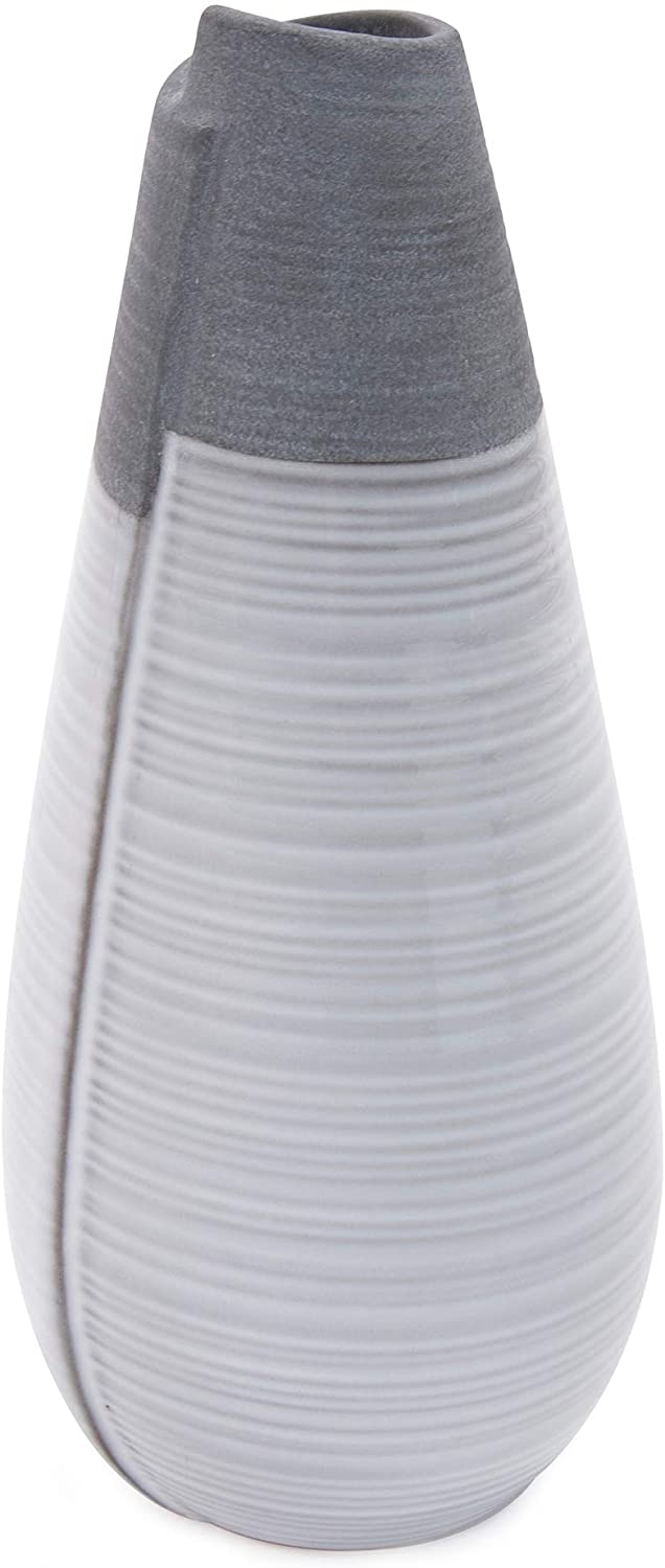 Rolled Two Tone Gray Vase Medium 11h X 5w 5d Grey Ceramic - Diamond Home USA