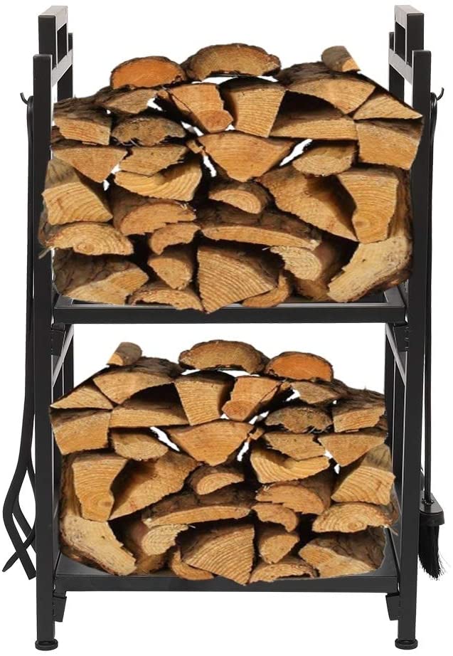 Double Layer Firewood Holder Animal Pattern Tools Black