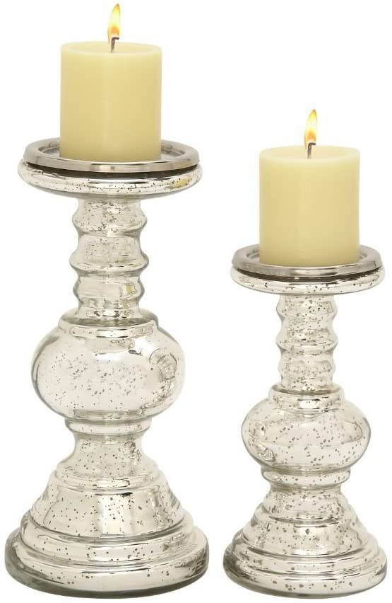 Enticing Glass Candle Holder (Set 2) Black Color Shabby Chic