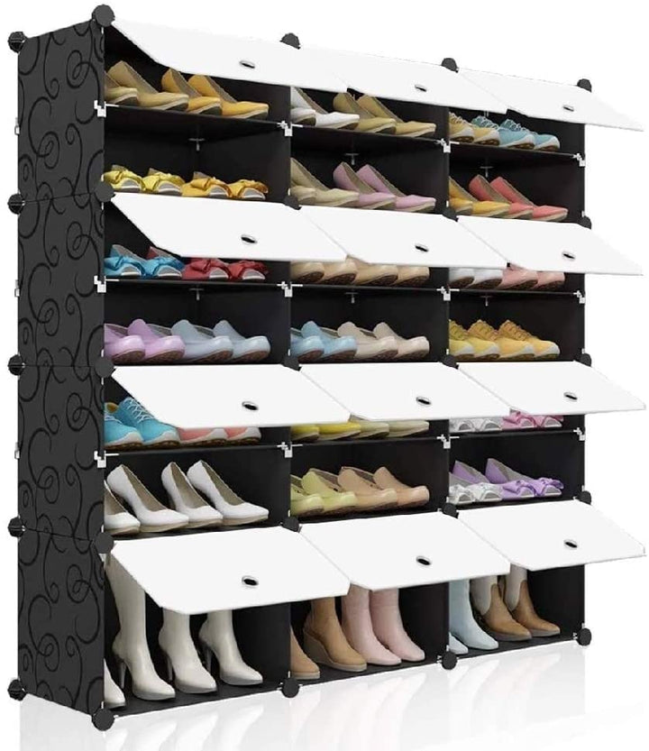 Portable 48 Pair Shoe Rack Organizer Tower Shelf Storage Cabinet Stand Expandable Heels Boots Slippers Black Metal Plastic - Diamond Home USA