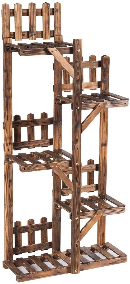 5 Tier 6 Potted Plant Stand Rack Multiple Flower Pot Holder Shelf Brown Modern Contemporary Wood - Diamond Home USA