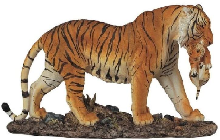 Unknown1 11" w Orange Bengal Tiger Mother Carrying Cub Wild Cat Animal Figurine Animals Polyresin