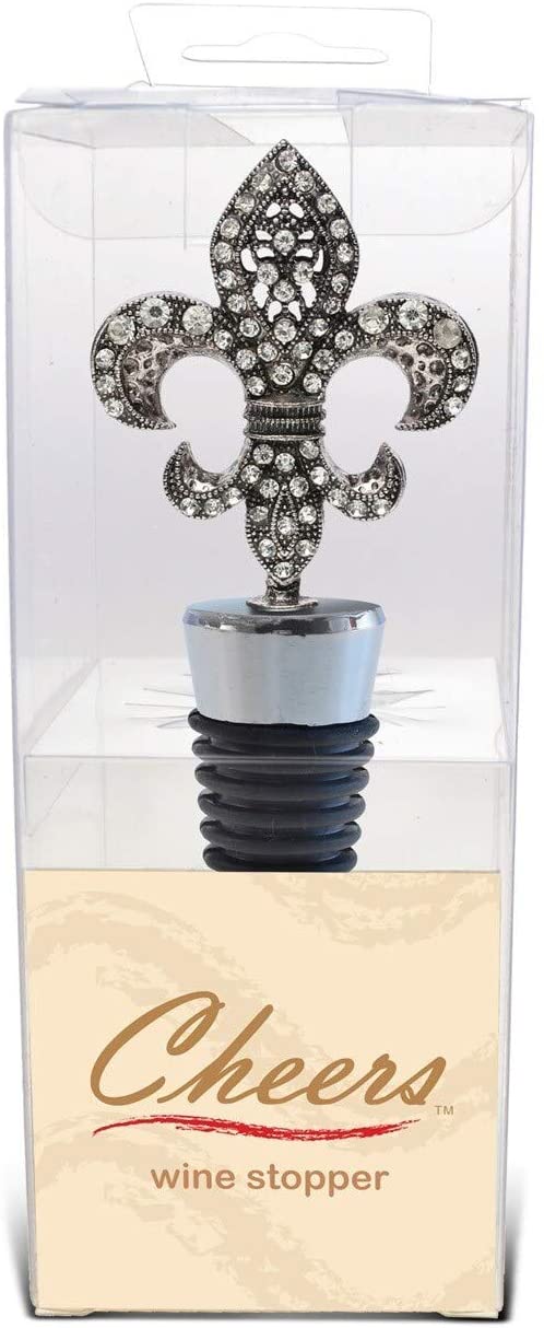 Cheers Chrome/Rhinestone De Lis Wine Stopper Color Metal 1 Piece - Diamond Home USA