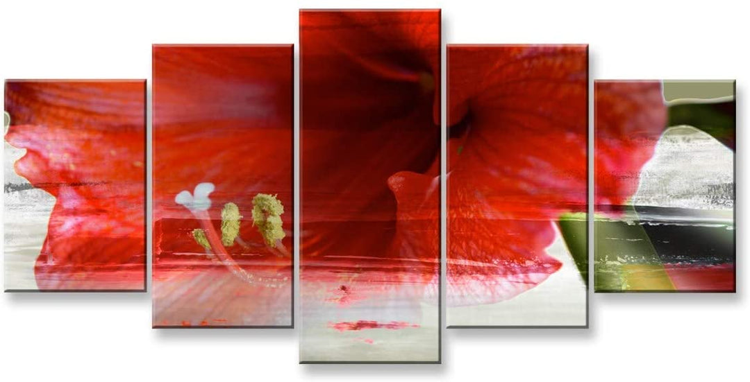 Painted Petals XLIX' 5 Piece Canvas all Art Set Green Red