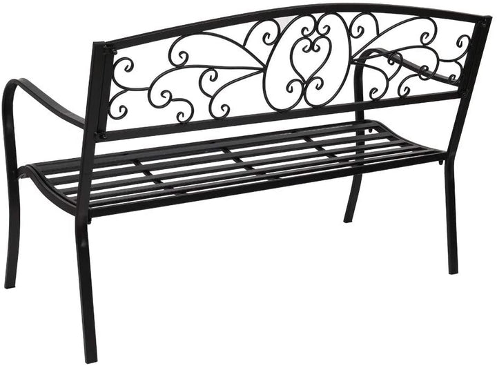 51" Patio Park Garden Outdoor Bench Porch Chair Deck Iron Frame Black Modern Contemporary Backed - Diamond Home USA