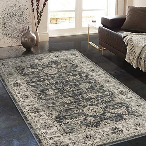 Rugs Distressed Grey Charcoal Rectangular Accent Area Rug Beige Persian Vine Design 4' 11