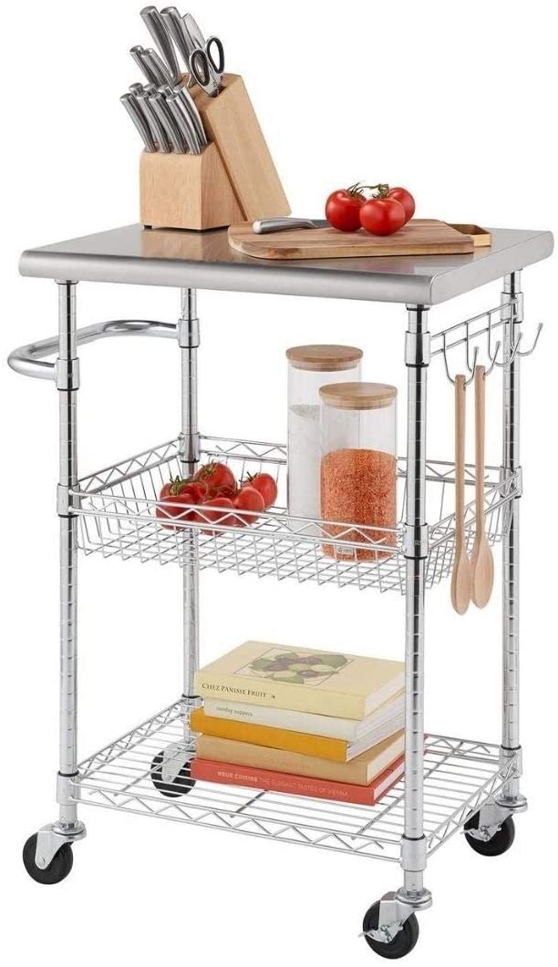 24" Stainless Steel Kitchen Cart Silver Modern