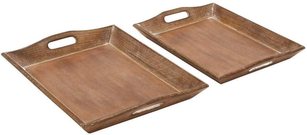 Set 2 Traditional 3 Inch Wooden Serving Trays by Brown Solid Rectangle Wood Piece - Diamond Home USA