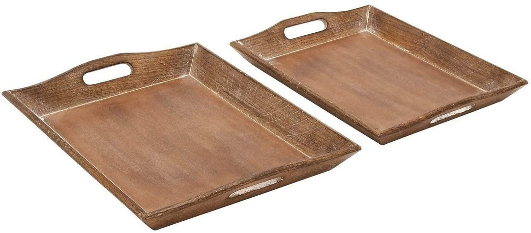 Set 2 Traditional 3 Inch Wooden Serving Trays by Brown Solid Rectangle Wood Piece - Diamond Home USA