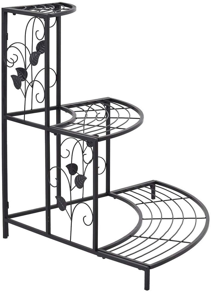 3 Tier Metal Plant Pot Shelf Corner Stand Display Rack Black Modern Contemporary