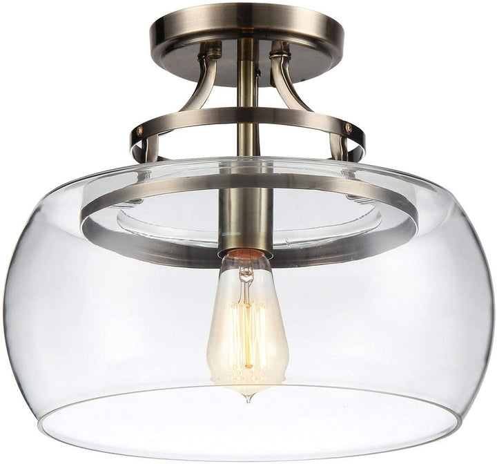 1 Light Bronze 13 inch Glass Flush Mount Bulb Clear Modern Contemporary Iron