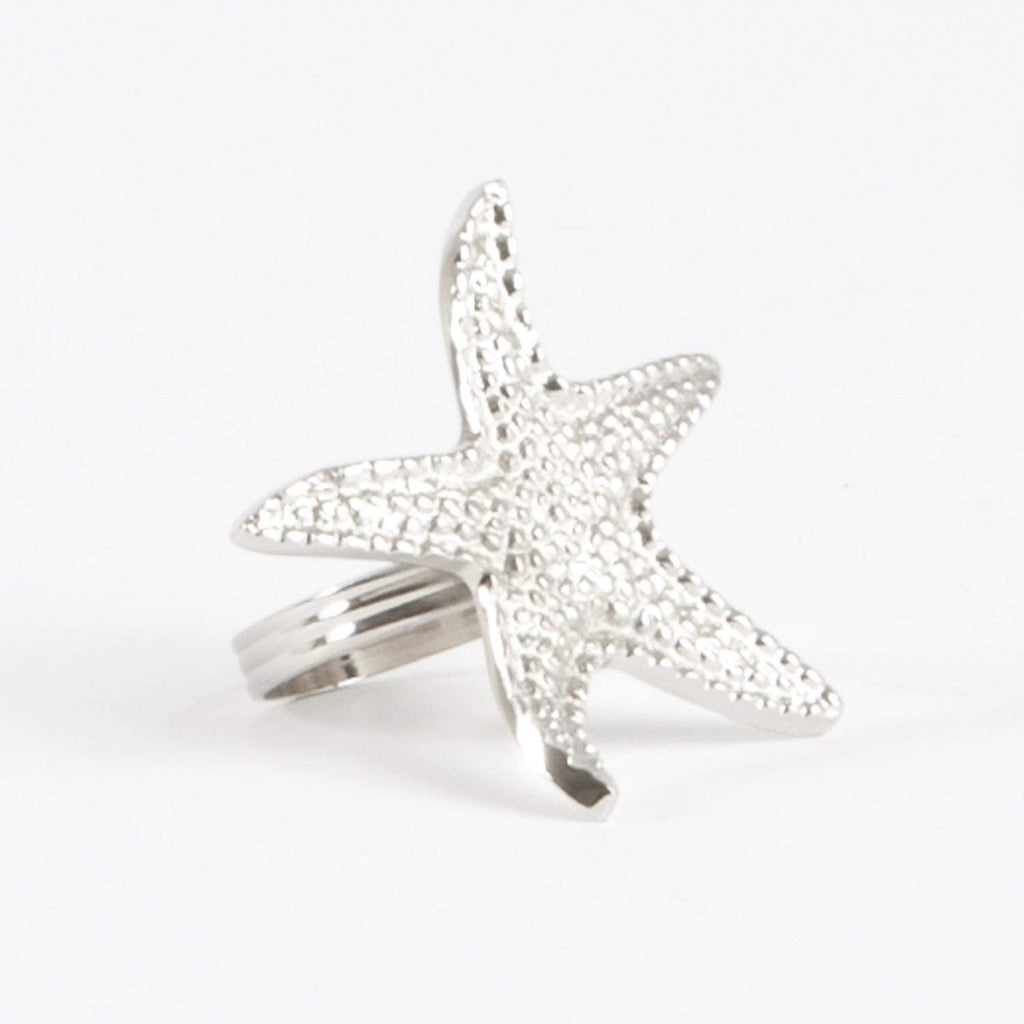 Star Fish Design Napkin Ring (Set 4) Silver Casual Nautical Coastal Tropical Metal