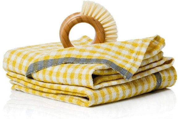 Unknown1 Gingham Dijon/Grey Towels 20x30 Set 2 Yellow Farmhouse Linen