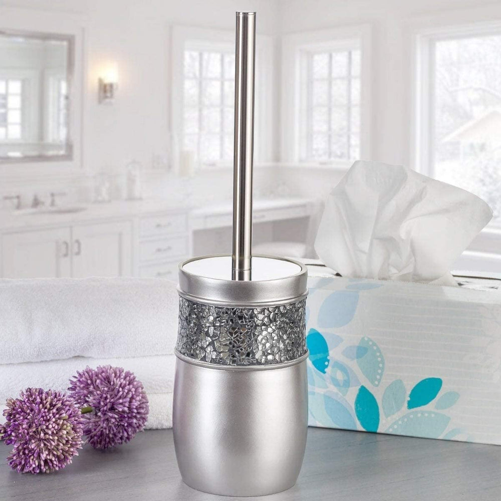 Brushed Nickle Toilet Bowl Brush Holder Silver Resin - Diamond Home USA