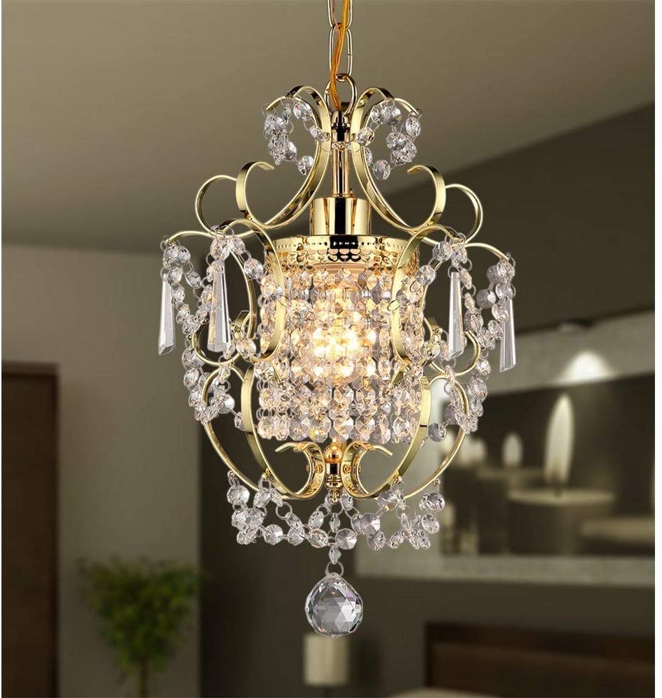 1 Light Gold 11 inch Crystal Chandelier Yellow Modern