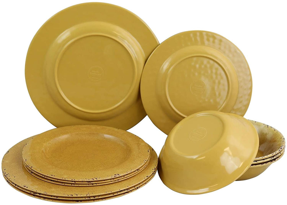 California 12 Pc Dinnerware Set Yellow Decal Solid Casual Round Piece - Diamond Home USA