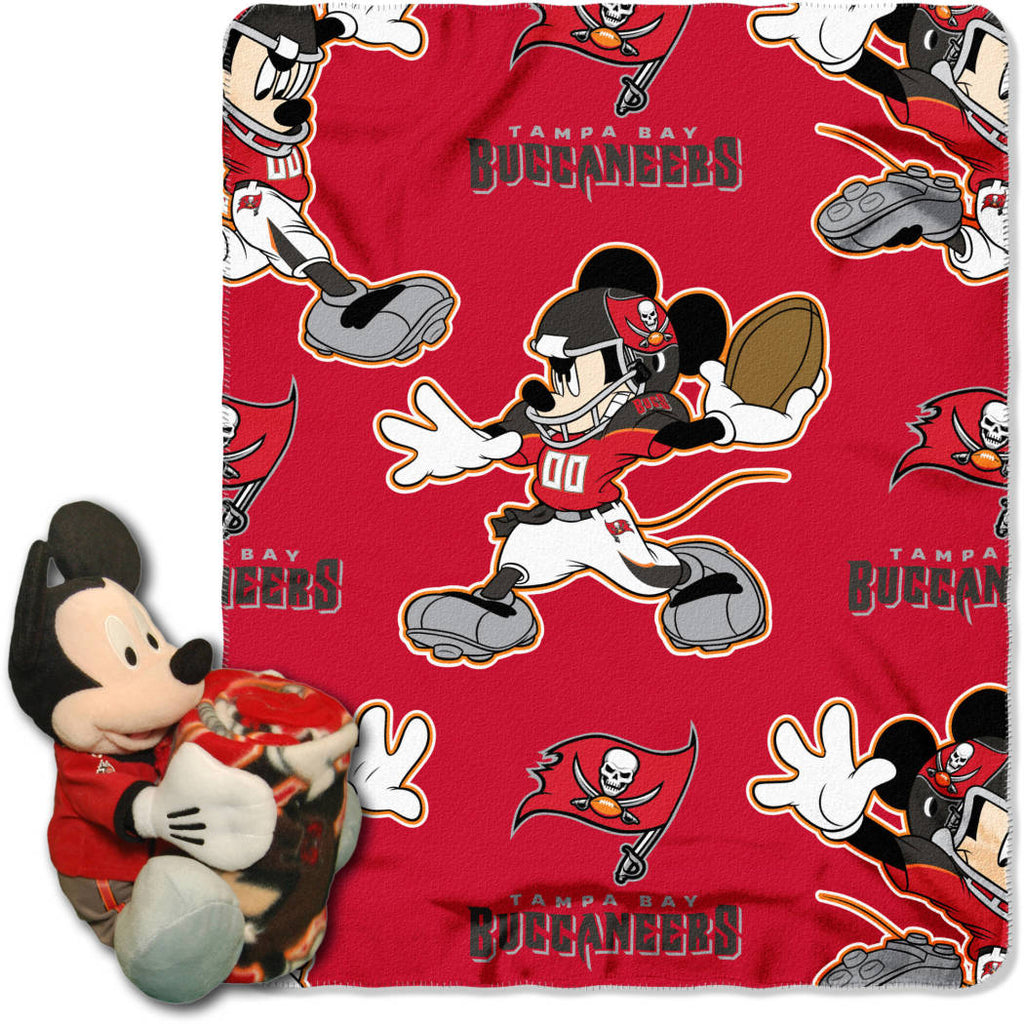 NFL Buccaneers Throw Blanket Full Set Disney Mickey Mouse Character Shaped Pillow Sports Patterned Bedding Team Logo Fan Black Red White Fleece - Diamond Home USA