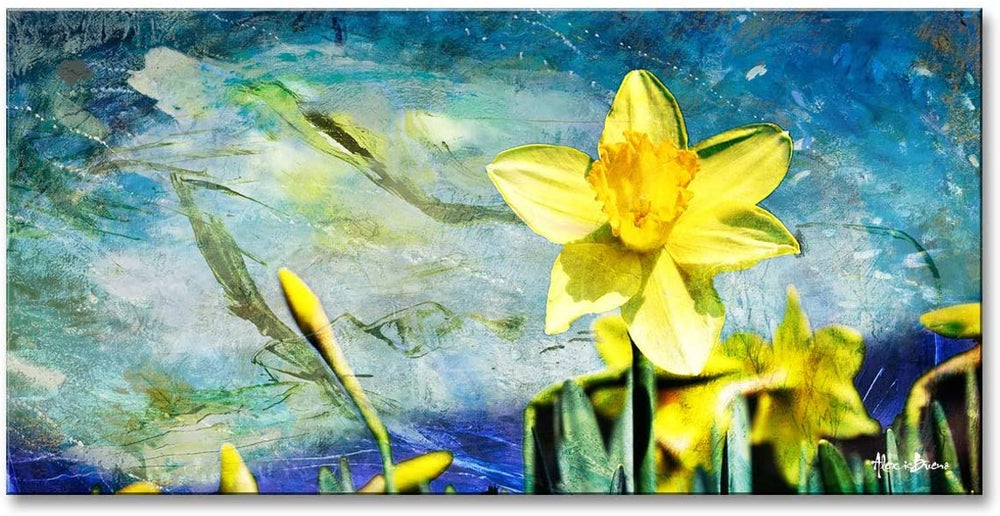 Floral Canvas Wall Art Blue Green Yellow Modern Contemporary Shabby Chic Rectangle Wood Handmade Includes Hardware - Diamond Home USA